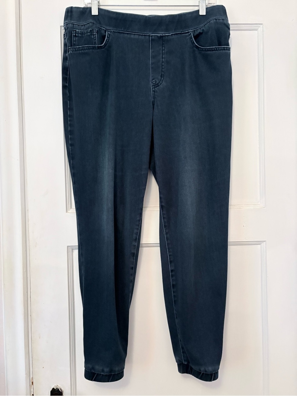 LOGO by Lori Goldstein Knit Denim Pull-On Jogger Pants Dark Wash Sz 14